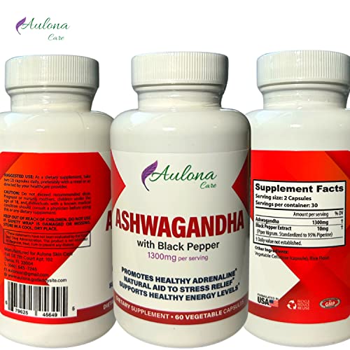 Aulona Care Ashwagandha with Black Pepper 1300mg for Healthy Adrenaline, Stress Relief Aulona CareBuy Supplements Australia