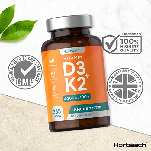 Vitamin D3 K2 High Strength Tablets | 365 Count | Vitamin D3 4000iu and Vitamin K2 MK7 HorbäachBuy Supplements Australia