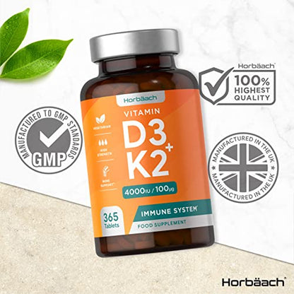 Vitamin D3 K2 High Strength Tablets | 365 Count | Vitamin D3 4000iu and Vitamin K2 MK7 HorbäachBuy Supplements Australia