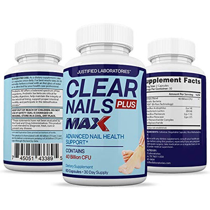 Justified Laboratories (3 Pack) Clear Nails Plus Max Pills 40 Billion CFU Probiotic 60 Caps Justified LaboratoriesBuy Supplements Australia