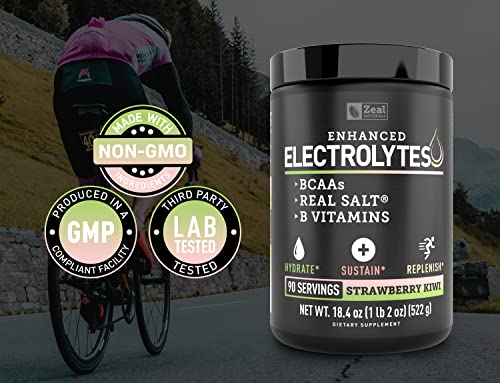 Enhanced Electrolyte Powder (Strawberry Kiwi | 90ct.) Sugar Free + BCAA, B-Vitamins Zeal NaturalsBuy Supplements Australia