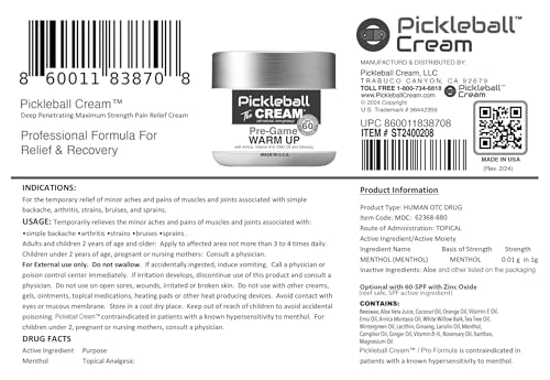 Pickleball Cream PRE-Game Warm UP SPF 60 Joint & Muscle Therapy Cream Grip Strength Pickleball Paddle Control Accurate Ball Shots Joints Muscles Metabolism Oxygen Pain Prevention Maximum Performance Pickleball CreamBuy Supplements Australia
