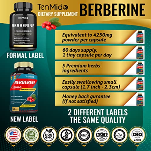 Berberine Extract Capsules 4250mg, 2 Months Supply & Ceylon, Milk Thistle, Turmeric TenmidoBuy Supplements Australia