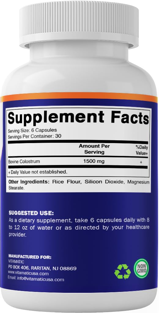 Vitamatic Bovine Colostrum 30% IgG Supplement 1500 mg per Serving - Supplement for Gut Health, Hair Growth, Beauty, Muscle Recovery, & Immune Support - 180 Veg Capsules VitamaticBuy Supplements Australia
