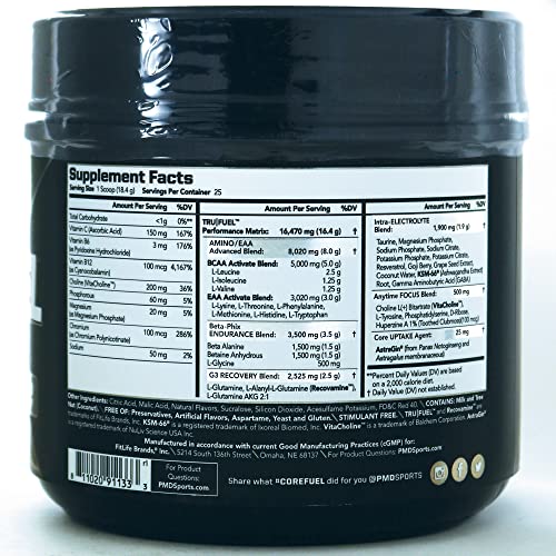 PMD Sports Core Fuel Endurance, Performance & Recovery - BCAAs, EAAs, Beta Alanine, Betaine Anhydrous, Glutamine, Electrolytes - Muscle Growth, Strength - Stim Free, Tropical Fruit Punch (25 Servings)