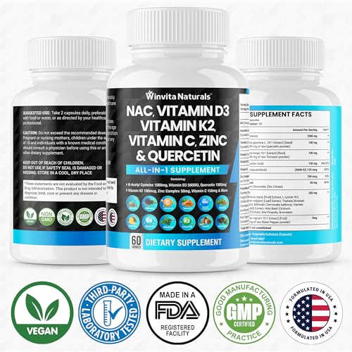 NAC Supplement N-Acetyl Cysteine 1000mg Vitamin C Vitamin D3 K2, Zinc, Turmeric Curcumin Winvita NaturalsBuy Supplements Australia