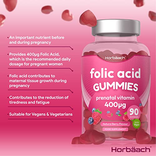 Folic Acid Gummies 400 mcg | 90 Count | Natural Berry Flavour | High Strength Prenatal HorbäachBuy Supplements Australia