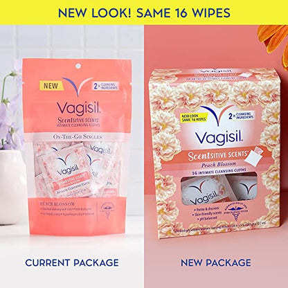 Vagisil Scentsitive Scents On-The-Go Feminine Cleansing Wipes, pH Balanced, Peach Blossom VagisilBuy Supplements Australia