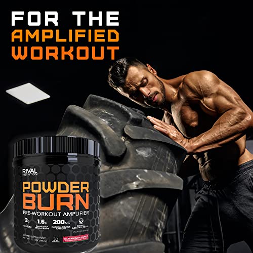 Rivalus Powder Burn - Watermelon Candy, 0.8 Pound - Intense Pre-Workout Energy, Zero Banned Substances, Made in USA.