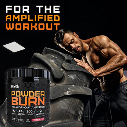 Rivalus Powder Burn - Watermelon Candy, 0.8 Pound - Intense Pre-Workout Energy, Zero Banned Substances, Made in USA.