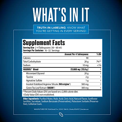 Siren Labs Vaso-VOL Liquid Muscle Pump Volumizer with Agmatine Sulfate - Pre Workout for Men to take Your Workouts to The Next Level with Vascularity and Performance (Mixed Berry)