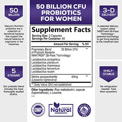 Probiotics for Women 4-in-1, 50 Billion CFU + Prebiotics, Vaginal Women's Probiotic Nature's NutritionBuy Supplements Australia