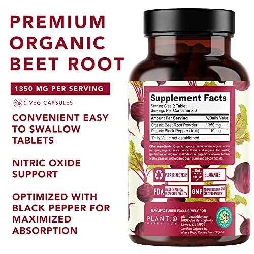 USDA Plant.O Premium Organic Beet Root Tablets [1350mg Beets Powder] with Black Pepper PLANT.O NUTRITIONBuy Supplements Australia