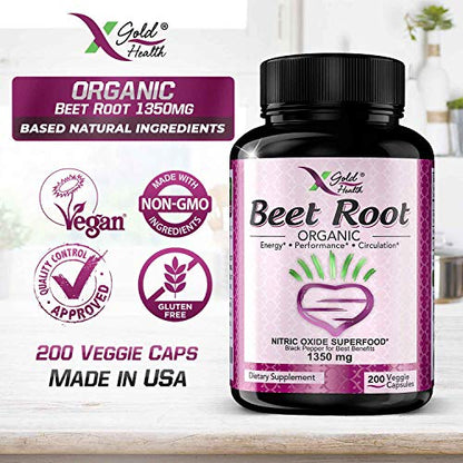 Organic Beet Root Powder 1350mg 200 Veggie caps Superfood Nitric Oxide Strongest X Gold HealthBuy Supplements Australia