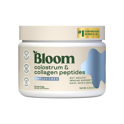 Bloom Nutrition Bovine Colostrum Powder with Vitamin B-12 for Gut Health, Immune Support, Hair Growth & Beauty Supplement | Unflavored, 25 Servings