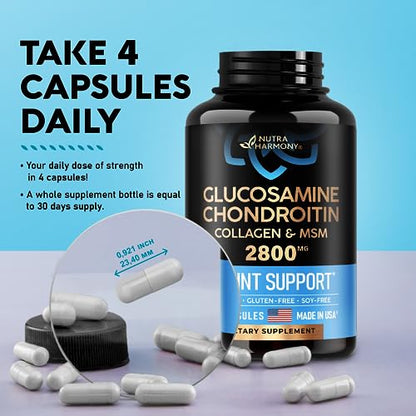 Glucosamine | Chondroitin | MSM | Collagen - 2800 mg Joint Support Supplement NUTRAHARMONYBuy Supplements Australia