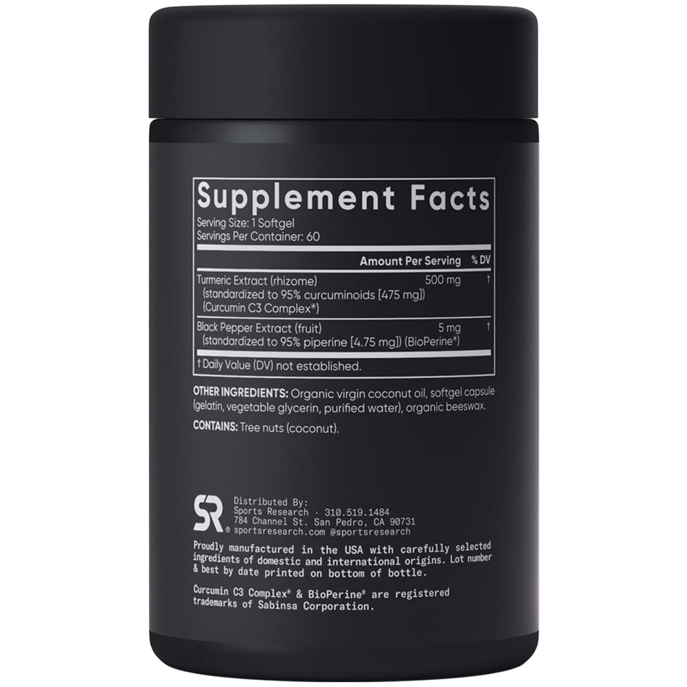 Sports Research Turmeric Curcumin C3 Complex - Softgels with Bioperine Black Pepper Sports ResearchBuy Supplements Australia