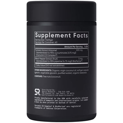 Sports Research Turmeric Curcumin C3 Complex - Softgels with Bioperine Black Pepper Sports ResearchBuy Supplements Australia