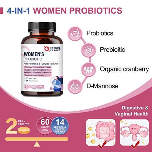 Probiotics-for-Women, Probiotics and Prebiotics, Cranberry and D-Mannose, 50-Billion NATURE TARGETBuy Supplements Australia