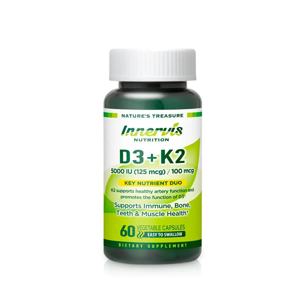 INNERVISNUTRITION Vitamin D3 5000 IU + K2 MK-7 100mcg – Bone, Heart & Immune Support, Easy to Swallow, 60 Capsules INNERVISNUTRITIONBuy Supplements Australia