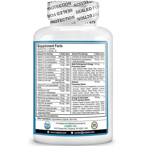 Multivitamin for Men with 38 Key Nutrients, B Complex, D3, A, C, Zinc, Magnesium, Calcium, Asian Ginseng, Ashwagandha, Turmeric for Bones, Muscle NuBestBuy Supplements Australia