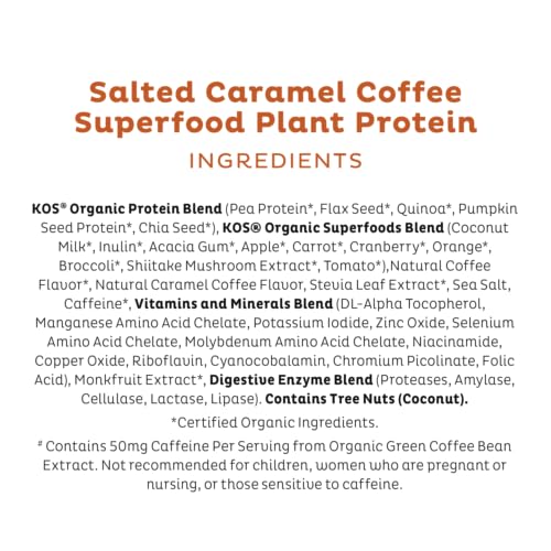 KOS Organic Vegan Protein Powder with 50mg Caffeine, Salted Caramel Coffee KOSBuy Supplements Australia