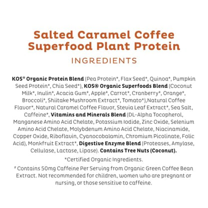 KOS Organic Vegan Protein Powder with 50mg Caffeine, Salted Caramel Coffee KOSBuy Supplements Australia
