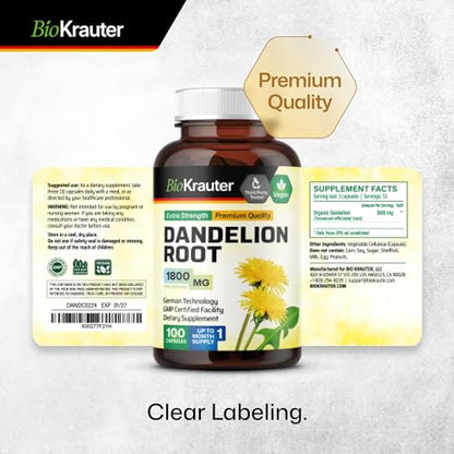 BIO KRAUTER Dandelion Root Capsules - Organic Dandelion Root Supplement - Vegan BIO KRAUTERBuy Supplements Australia