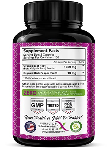 Organic Beet Root Powder 1350mg 200 Veggie caps Superfood Nitric Oxide Strongest X Gold HealthBuy Supplements Australia