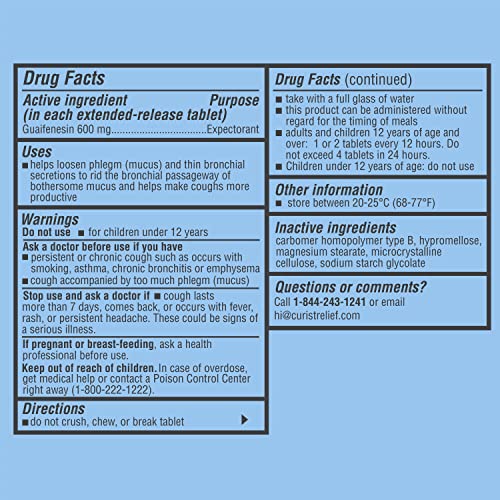 Curist Guaifenesin 600 mg Extended Release Tablets (300 Dye-Free Tablets) - Expectorant CuristBuy Supplements Australia