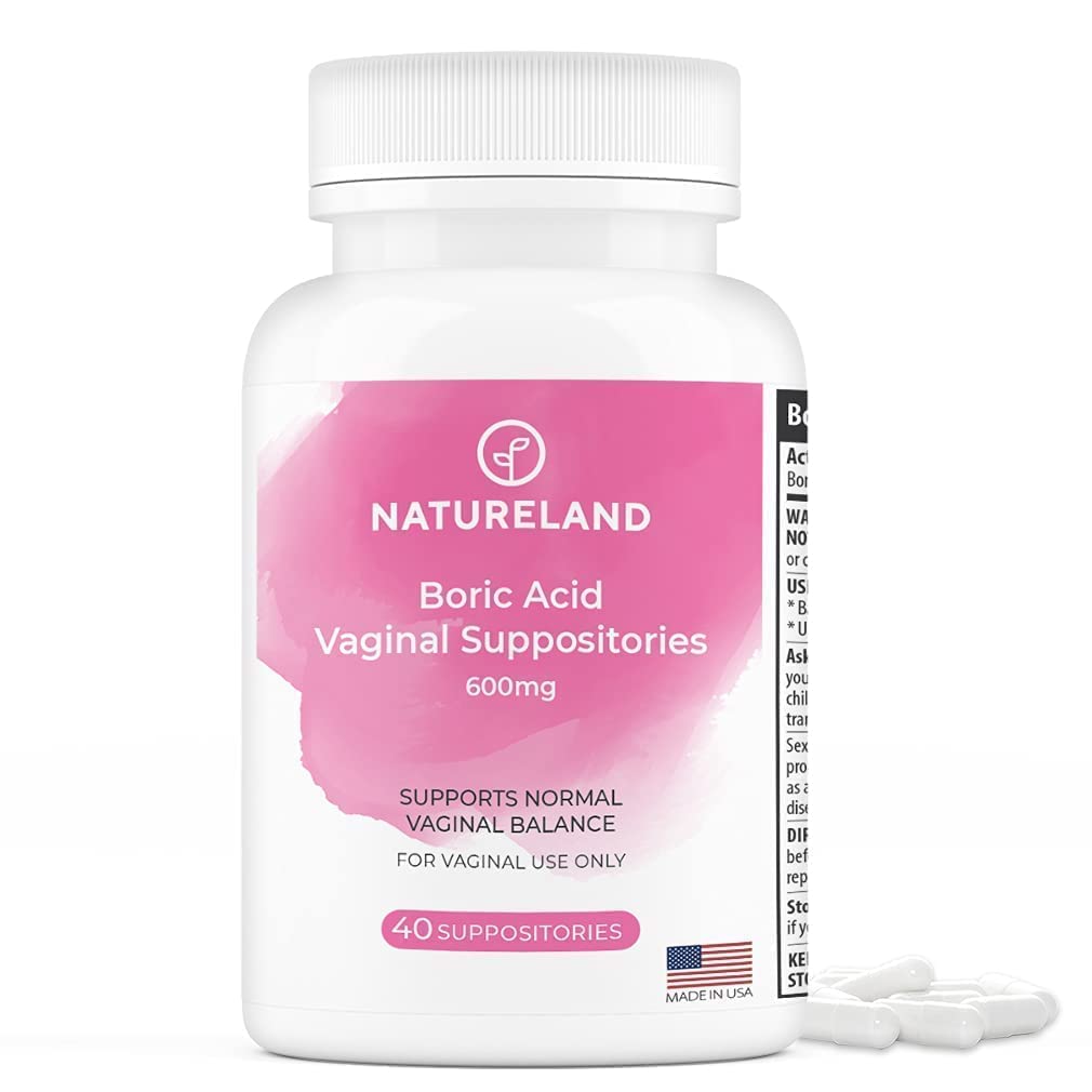 Natureland [40 Count Boric Acid Suppositories 600mg w/ [20 Pack] Vaginal Applicator - Feminine Care NaturelandBuy Supplements Australia