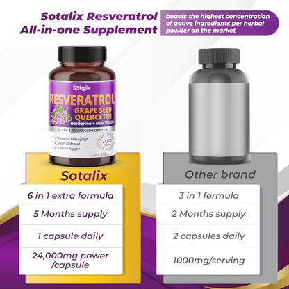 Resveratrol 24,000mg with Grape Seed + Quercetin Berberine + Milk Thistle Powerful Anti SOTALIX SUPPLEMENTBuy Supplements Australia