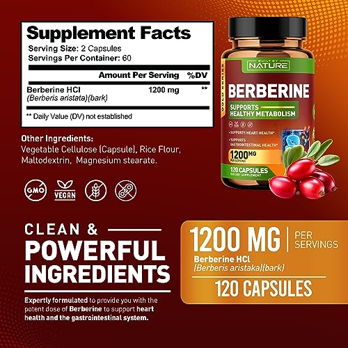 Berberine 1200mg - 100% Pure Berberine HCl Supplement, High Strength Berberine Built by NatureBuy Supplements Australia