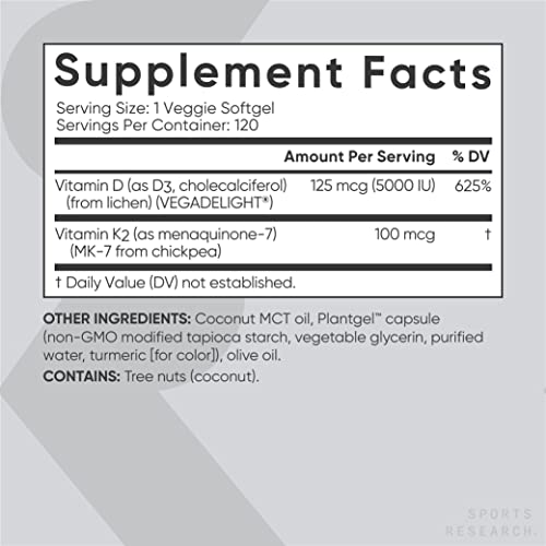 Sports Research Vitamin D3 + K2 with 5000iu of Plant-Based D3 & 100mcg of Vitamin Sports ResearchBuy Supplements Australia