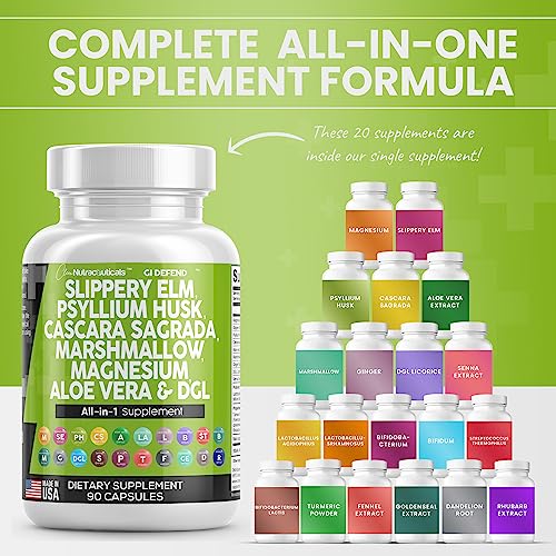 Slippery Elm 5000mg Psyllium Husk 2000mg Pre Probiotic Digestive Gut