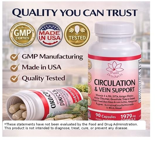 Circulation & Vein Support Supplement - Vitamins E & B3, Ginkgo Biloba, Horse Chestnut, Gotu Kola, Grape Seed, Butcher's Broom & Citrus Bioflavonoids - 1979 mg Formula - 90 Capsules - 30 Days Supply. Main ProductsBuy Supplements Australia