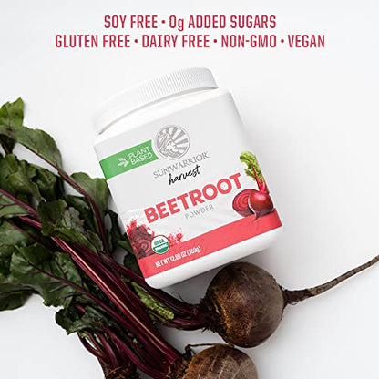 Sunwarrior Beet Root Powder Nitric Oxide Increase Stamina Blood and Flow Circulation Natural Non-GMO Keto Vegan Superfood for Smoothies Acai Pudding Baking 360g sq tub (90 Servings) Organic Harvest