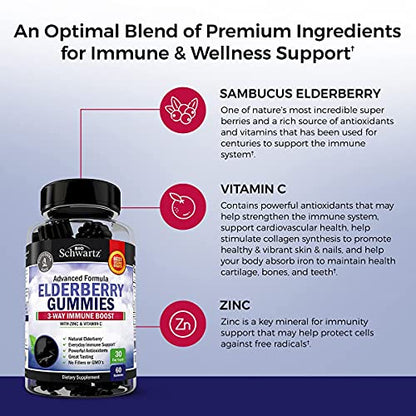 Elderberry Gummies with Zinc and Vitamin C for Adults & Kids - Natural Immune Support BioSchwartzBuy Supplements Australia