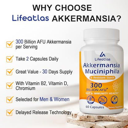 300 Billion AFU Akkermansia Muciniphila - Live Akkermansia Probiotics for Women & Men LifeatlasBuy Supplements Australia