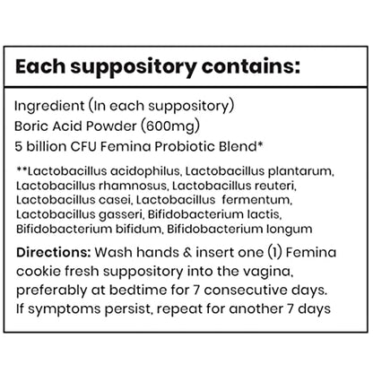 Femina Probiotics Cookie Fresh with 600mg Boric Acid for BV Control 20-Count with Applicator VelobioticsBuy Supplements Australia