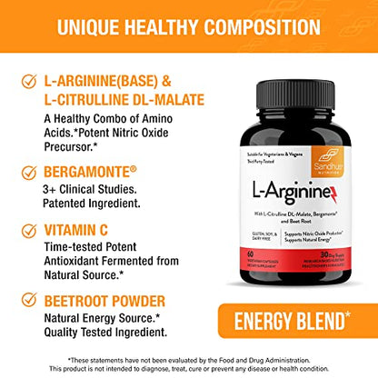 Sandhu's L-Arginine with Nitric Oxide Precursor | Made in The USA| 30 Days Supply Sandhu'sBuy Supplements Australia