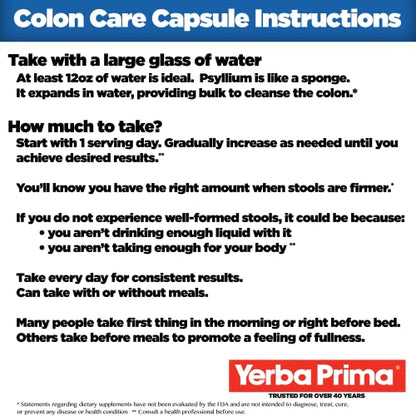 Yerba Prima Prebiotics Colon Care Fiber Caps, 180 Capsules - Five Forms of Fiber Plus FOS Yerba PrimaBuy Supplements Australia