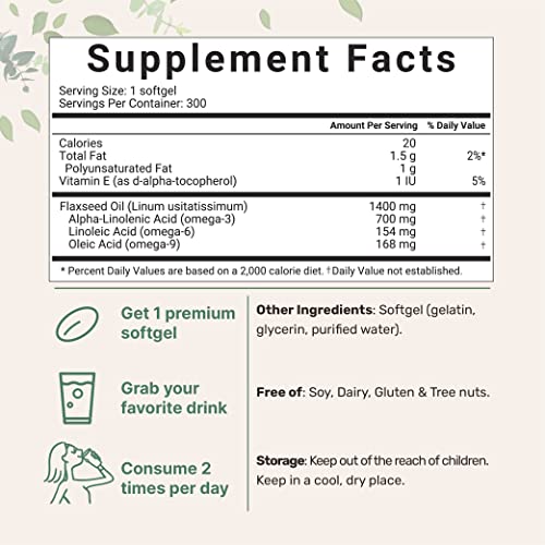 Flaxseed Oil 1400mg Softgels, 300 Counts | w/ 700mg ALA Omega 3, Cold Pressed Micro IngredientsBuy Supplements Australia