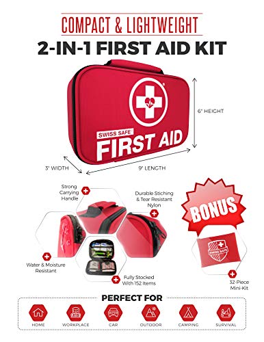 Swiss Safe 2-in-1 First Aid Kit (120 Piece) + Bonus 32-Piece Mini Kit Swiss SafeBuy Supplements Australia