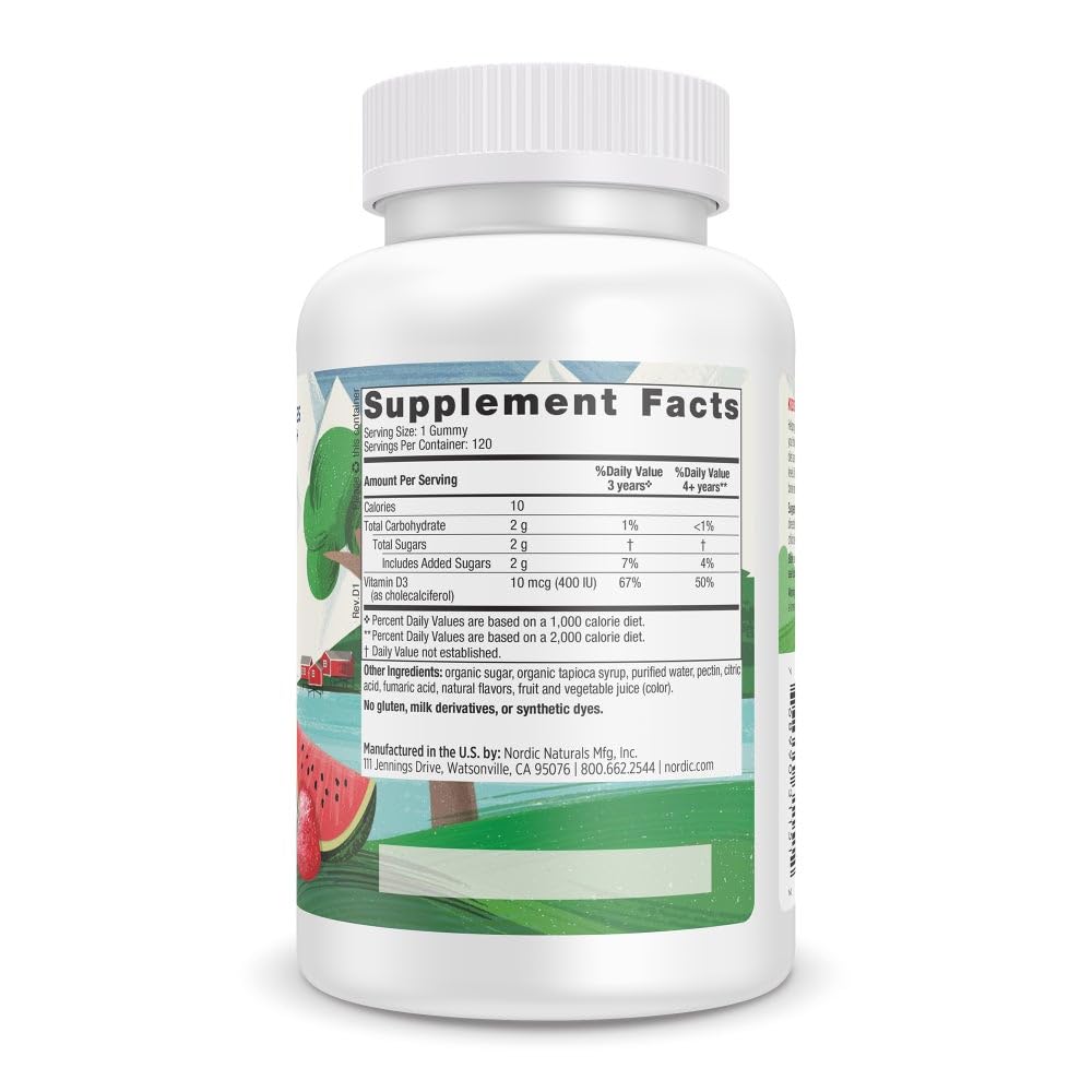 Nordic Naturals Vitamin D3 Gummies Kids, Wild Watermelon Splash - 120 Gummies - 400 IU Vitamin D3 - Bone Health, Healthy Immunity - Non-GMO, Vegetarian - 120 Servings Nordic NaturalsBuy Supplements Australia