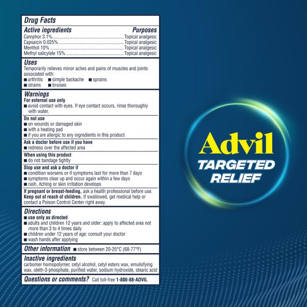 Advil Targeted Relief Pain Relieving Cream with Massage Applicator, Up to 8 Hours of Powerful Relief of Minor Arthritis Pain, Joint Pain, Lower Back Pain and Muscle Pain, 2.5 oz AdvilBuy Supplements Australia
