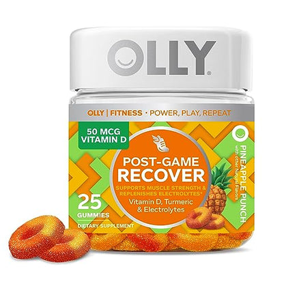 OLLY Post-Game Recover Workout Gummy Rings, Vitamin D, Turmeric, Electrolytes, Pineapple