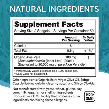 NutriWorth Aloe Vera Supplement (100 Softgels) 20,000mg Pure Gel Equivalency NutriWorthBuy Supplements Australia