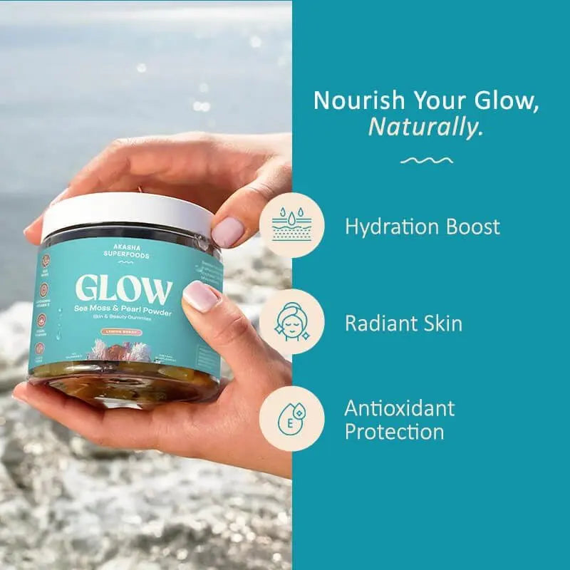 Akasha Superfoods Sea Moss Glow Gummies, Hair, Skin & Nails Vitamins with Seamoss, Pearl Powder, Vitamin E, Aloe Vera, Liposomal Vitamin C Akasha SuperfoodsBuy Supplements Australia