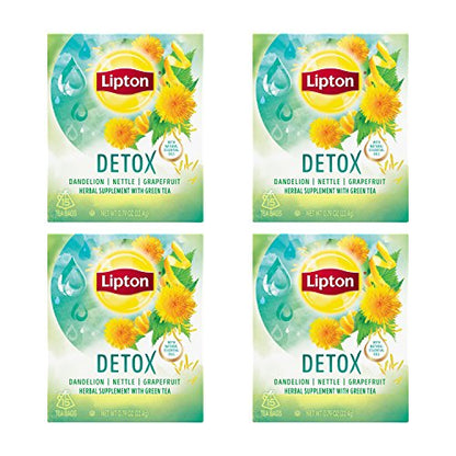 Lipton Green Tea Bags, Herbal Supplement for Detox, 15 Count (Pack of 4)